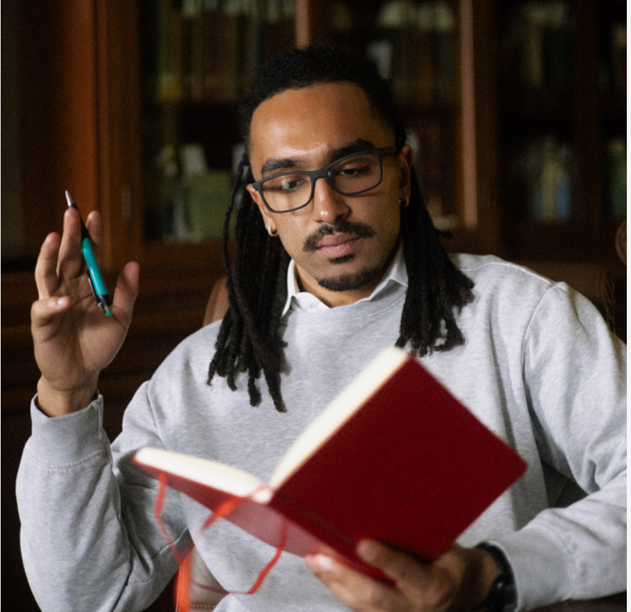 Nathaniel Castro reads a book